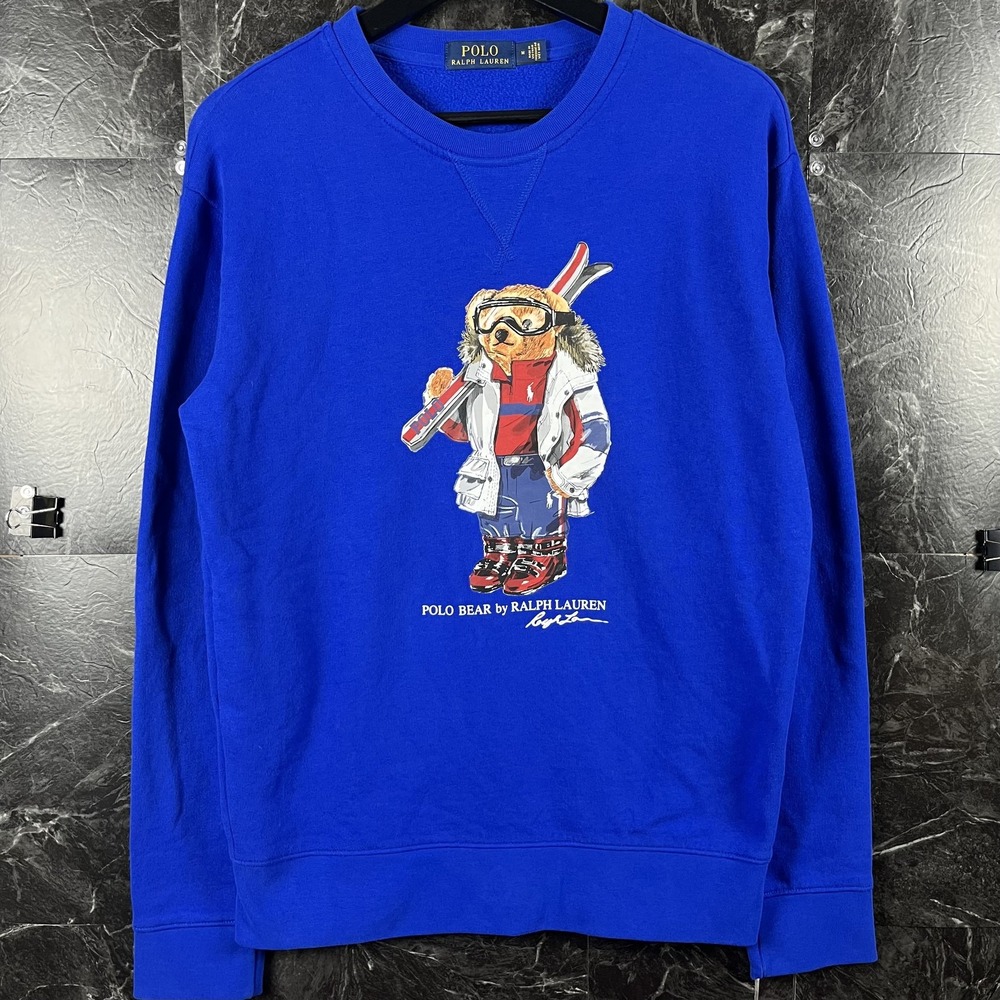 Polo Ralph Lauren Men's Blue Ski Polo Bear Fleece Sweatshirt Medium